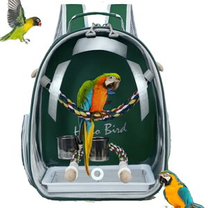【送料無料】Hopeholic 鳥用 キャリーバッグ 鳥用 インコ キャリー リュック 鳥用 移動用ケージ 文鳥 セキセイインコ オカメインコ キャリーケース とまりロープつき 餌入れ 通気 透明 広い空