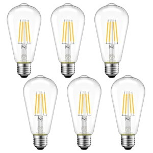 【送料無料】LVWIT エジソンランプ E26口金 806LM フィラメント LED電球(6W)60W形相当 ST64 レトロ電球 2700K 非調光 6個入