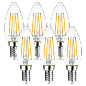【送料無料】LVWIT シャンデリア電球 E12口金 60W形相当 806LM LEDフィラメント電球 2700K電球色 LED燭台 E12 6W省エネ 非調光 6個入