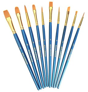 【送料無料】KOLAMOON 10本水彩画 筆 アクリル絵の具 面相筆セット 油彩筆 絵筆セット 油彩油用筆 塗装筆 筆塗りセット 丸筆 平筆