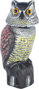 【送料無料】首振り防鳥フクロウ置物, リアルな目の装飾付き, 鳩・カラス・スズメ撃退用, 庭園・ベランダ用 色:グレー、赤茶色、黄色