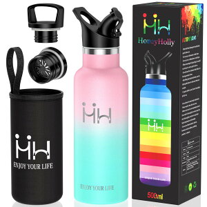 【送料無料】Kkapping 水筒 保温水筒 軽量 500ml ステンレスボトル 2種類の蓋・茶こし・カバー付き スポーツボトル 真空断熱 bpaフリー おしゃれ 洗いやすい設計 食洗機・炭酸・保温保冷対応 学