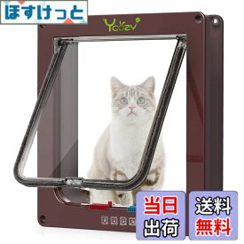 【送料無料】Ycozy ペットドア 外寸27.8 x 25cm 猫 出入り口 小型犬用 ドア 猫扉 4-way切替 ロック キャットドア 室内用 取り付け簡単 冷暖房対策