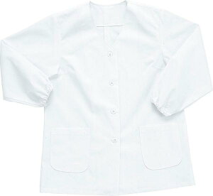 18000【女性用白衣】【調理用白衣女性】襟無し長袖白衣 袖ゴム入り【襟無し白衣女性用】【長袖白衣女性用】女性用【調理白衣】【厨房白衣】抗菌防臭 襟無し白衣