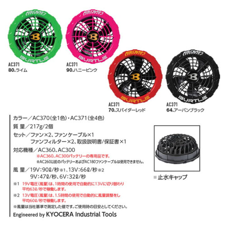 楽天市場】AC371 90.ハニーピンク バートル 単品 ファンのみ 交換 予備 