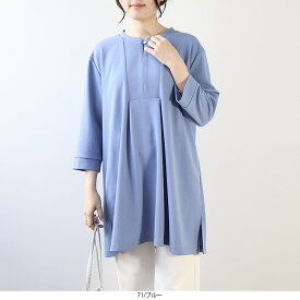 【セール L〜5L】カットジョーゼット バンドカラー チュニック 春夏 7分袖 体型カバー 大きいサイズ レディース 【MB エムビーミントブリーズ】 婦人服 ファッション 30代 40代 50代 60代 ミセス おしゃれ 通販【返品交換不可】