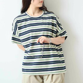 【セール leswel レスウェルL〜5L】UVカット マルチボーダー Tシャツ カットソー 大きいサイズ レディース 春 夏 半袖 ミントブリーズ 婦人服 ファッション 20代 30代 40代 50代 おしゃれ 通販 【返品交換不可】