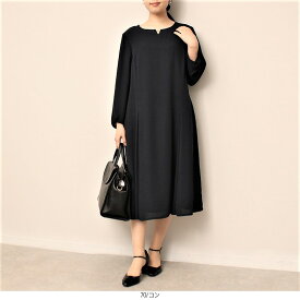 【20%OFFクーポン】【セールL〜5L】Aライン ワンピース ひざ下丈 きれいめ 水玉 紺 大きいサイズ レディース 春 長袖 卒業式 入学式 母 親 フォーマル【fleur ミントブリーズ】 婦人服 ファッション 30代 40代 50代 60代 ミセス おしゃれ 送料無料【返品交換不可】