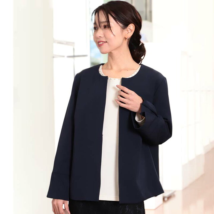 楽天市場】【タイムセールL〜5L】ノーカラー ジャケットノーカラー  