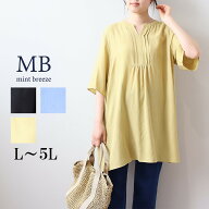 【セールL〜5L】麻調スラブ ピンタック チュニック ブラウス 大きいサイズ レディース 夏服 半袖 涼しい …
