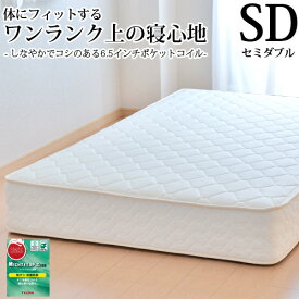 【クーポン利用で5,000円割引】マットレス セミダブル 6.5インチポケットコイル(幅120cm 厚み約23cm)「抗菌防臭防ダニ綿入りヘリンボーン生地」 3年保証 ベッド用マットレス ベッドマットレス 新生活 送料無料