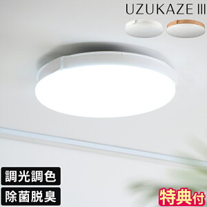 【特典付】シーリングファンライト UZUKAZE3 ウズカゼ 14畳 除菌 脱臭 空気清浄 空気循環 換気 シーリングライト LED照明 天井照明 調光 調色 スリム 薄型 風量調節 リモコン 羽根なし おしゃれ