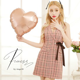 PURESS[ピュアレス] リボンチェックフレア/ミニドレス/ ダブル/カラー/ボタン/リボン/チェック/フレア/ミニドレス/ ワンピース/ キャバドレス/ by AngelR エンジェルアール ps302303 []