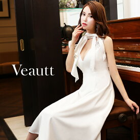 Veautt(ヴュート) フレアミディアムドレス ショルダーパールビジューネックリボンフレアミディアムドレスVT01233 (by エンジェルアール) []