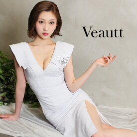 Veautt(ヴュート) ツイード素材 膝丈 ドレス ビックカラービジューツイードミディアムタイトドレスVT06238 (by エンジェルアール) []