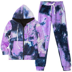 タイダイ柄 ジップアップパーカー&ジョガーパンツセット ウルトラソフトフリース ジャージ スウェットパンツ Adult Two-Piece Jogger + Zip up Hoodie Set .カジュアル 総柄 長袖 スポーツウェア ダン