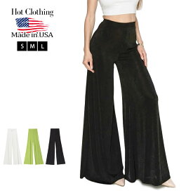 LAインポートソリッド ワイドレッグ レディース ロングワイドパンツ ハイウエスト シンプルデザイン 動きやすい ストレッチ素材 S M L ネコポス可 []