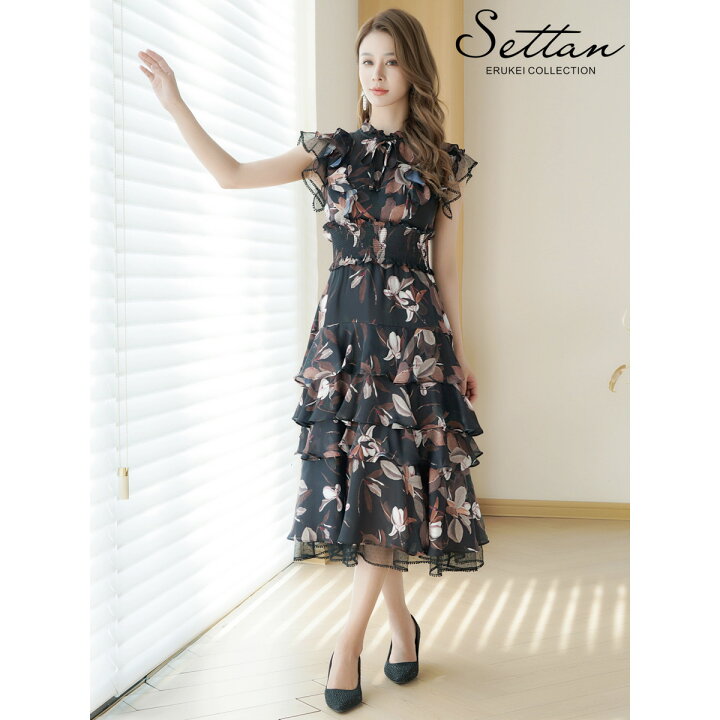 楽天市場】[SETTAN] 花柄 シフォン ティアード フリルスリーブ プチ 