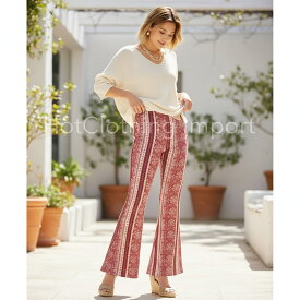 [HotClothing Import] トライバル柄 ハイウエスト ベルボトム パンツ プリント ピーチスキン ビンテージ レディース レディースボトムス ストライプ柄 ウエストゴム インポート 大きいサイズ S M L クール ダンス ダンサーパンツ ヨガ フィットネス 派手 cpt-25007