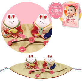 雛人形 コンパクト ちりめん 【在庫限り】梅の枝と兎雛 '親王飾り 以下、関連カテゴリ（ ひな人形 小さい 龍虎堂 リュウコドウ 名前札 人形ケース飾り ）
