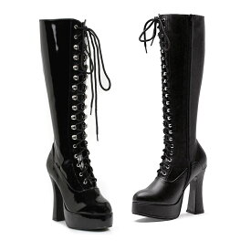 Ellie Shoes 557-GINA WOMEN‘S Stretch Knee Boot W/Innerzipper レディース インナージッパー付き レースアップ ニーハイ ブーツ ハロウィンコスプレ