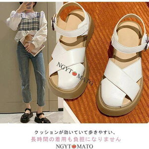 グルカサンダル レディース 厚底 サンダル 太めヒール スクエアトゥ ストラップサンダル ぺたんこ 合皮 歩きやすい 通学 通勤 軽い ブラック