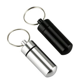 【2個セット】携帯用 ピルケース 薬入れ ピアス 耳栓ケース コンパクト アルミ合金製 防水 アウトドア キーホルダー付き KPCESET2