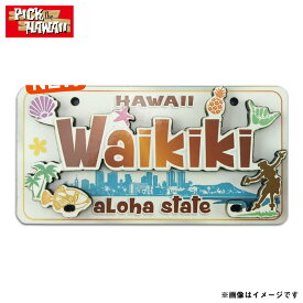 W8×H4cm 冷蔵庫等に 磁石 ハワイ雑貨 2D マグネット・ ライセンスプレート ワイキキ WAIKIKI KC-MG3D-LPWK PICK The HAWAII