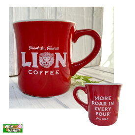 直径7.5×H11cm ハワイ LION COFFEE ロゴダイナーマグカップ ライオンコーヒー 赤 陶器 LC-MC-DLGRD PICK The HAWAII