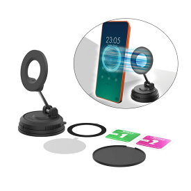 ゲル吸盤取付 スマホ固定 車用 360°角度調整 マグネットスマホホルダー ブラック 強力マグネット脱着 星光産業 EC-258