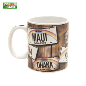 PICK The HAWAII マグカップ ライセンスプレート レトロハワイアン 直径8×H9.5cm コーヒー・お茶等 ハワイ雑貨 IH-MC-LP