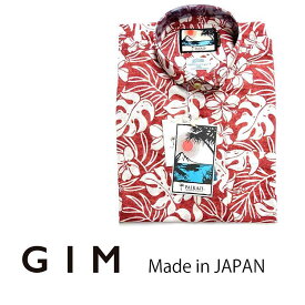 Gim ジム PAIKAJI OKINAWA ISLANDS メンズ ポロシャツ 半袖 アロハシャツ ハイビスカス柄 レッド 赤 日本製 2023年 父の日 ギフト好適品