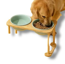 ペットフードボウルスタンドセット 高い 高さ 28cm 中型犬 大型犬 陶器 陶磁器 セラミック レンジ ペットフードボウル ペットフードボウル台 脚付き おしゃれ 三脚 ホワイト ライトグリーン