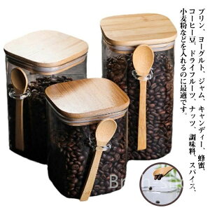 梅干し容器 香料 調味料入れ 茶葉 お菓子 茶入 茶筒 密封ビン 紅茶収納 砂糖 スプーン付き 透明 保存瓶 密封 保存容器 ガラス