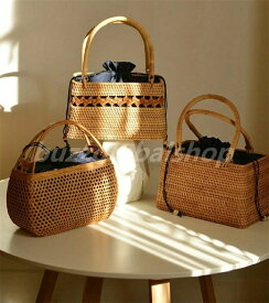 ラタン アジアン バック ラタン 籐 レディース カゴバッグ 巾着付き ハンドバッグ かごバッグ スクエア型 編みかご