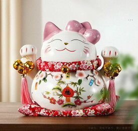 招き猫 貯金箱 白磁 陶磁工芸品 置物 雑貨 レトロ アンティーク 家 店舗 飾り 縁起物 財運 金運