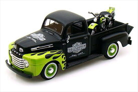 ミニカー　1/24　maisto☆1948　フォード・F-1+ハーレーダビッドソン　1948 FL Panhead (Matte Black/Neon Green)　エルカミーノ　トラック　【予約商品】