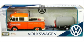 ミニカー　1/24　MOTORMAX　1960　VW　フォルクスワーゲンバス　タンクトレーラー付　ワーゲンサービスカー　ダブルキャブ　オレンジ　 【予約商品】