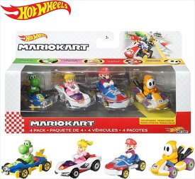 ミニカー　マリオカート　HotWheels　楽しい♪　マリオ、ピーチ、ヨッシー、ヘイホー　の4台セット♪　【予約商品】　マリオ おもちゃ