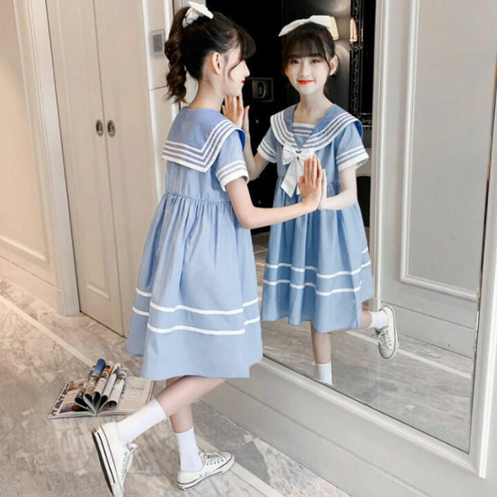 84 以上節約 Jiangwei子供服 女の子 セーラー ミニ丈 ワンピース 学院風 海軍風 ドレス リボン 入園式 卒園式 発表会 春 かわいい 1 3歳 Glm Co Il
