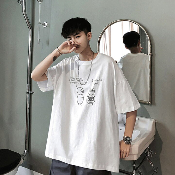 楽天市場 ゆるtシャツ カットソー ゆったり トップス メンズ 送料無料 ドロップショルダー 半袖 夏 原宿系 ラウンドネック お洒落 半袖tシャツ Atic