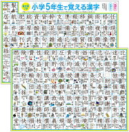 どこでも学習館 小学五年生 漢字表 ポスター 書き順 イラスト付 防水 A3 ユポ紙 2枚 お風呂ポスター 小学…
