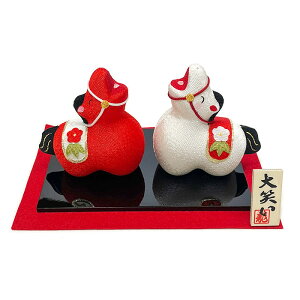 迎春飾り 紅白大笑い午 2026年午年干支飾り 午歳ちりめん飾り 丙午(ひのえ・うま)歳 干支置物 正月飾り 縁起物 開運 魔除け リュウコドウ 龍虎堂 日本製 お歳暮 お年賀 贈り物 馬縮緬