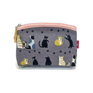 山型ポーチ 足跡ネコ グレー 化粧ポーチ マチ付きポーチ 猫ポーチ ねこ好き 御陵庵 日本製 帆布生地 可愛いポーチ オシャレポーチ 京都帆布 和雑貨