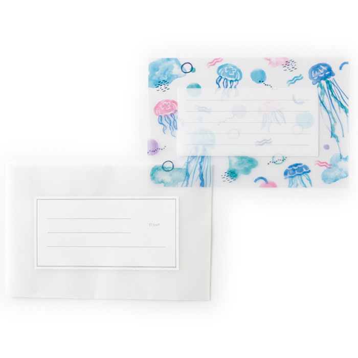 即納最大半額 <br>KOHAKU トウメイレターセット jellyfish 透明感のあるレターセット クラゲ柄 便箋 封筒セット 可愛いレターセット  レター シンプル メッセージ 横書き 文房具 カラフル ステーショナリー お手紙 かわいい