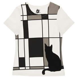 kurofuneTシャツ　大正ガラスとミーコ　white【メール便対応可】和柄Tシャツ 京都くろちく 大正ロマン ねこ柄 ネコ好き 猫柄 Tシャツ クロフネ 和雑貨 和