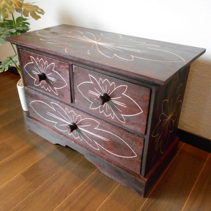 楽天市場】アジアン家具 バリ家具 花柄模様 チェスト 収納家具 完成品  