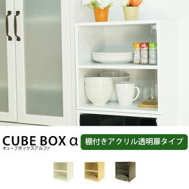 キューブボックスα 透明扉＆木棚付き カウンター上収納 ミニ食器棚 コレクションケース アクリル ケース ディスプレイケース フィギュア 収納 おしゃれ フィギュア棚 扉付き カラーボックス 棚付き