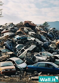 【10日★60枚★5%OFFクーポン】 【Wall.it A4 フィギュアディスプレイケース専用背面デザインシート 縦向】 廃車場 屋外 山積み スクラップ 置き場 青空 晴天 廃墟