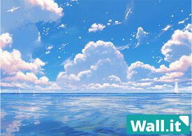 【Wall.it A4 フィギュアディスプレイケース専用背面デザインシート 横向】 南国 リゾート 快晴 晴天 昼間 クルーザー 船 風景 水平線 白い雲 青い海 オーシャン